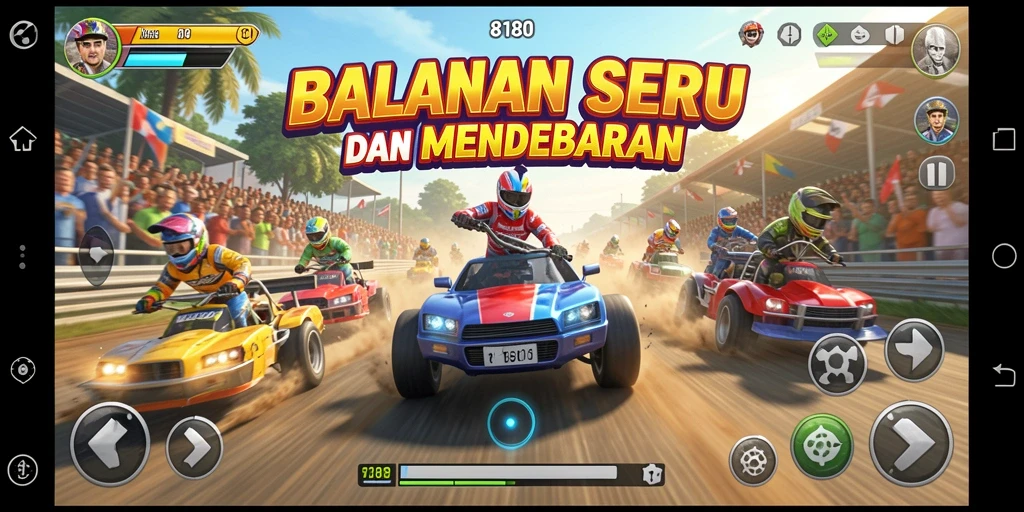 Tampilan gameplay balapan seru dalam 8180 dengan mobil dan trek yang beragam.