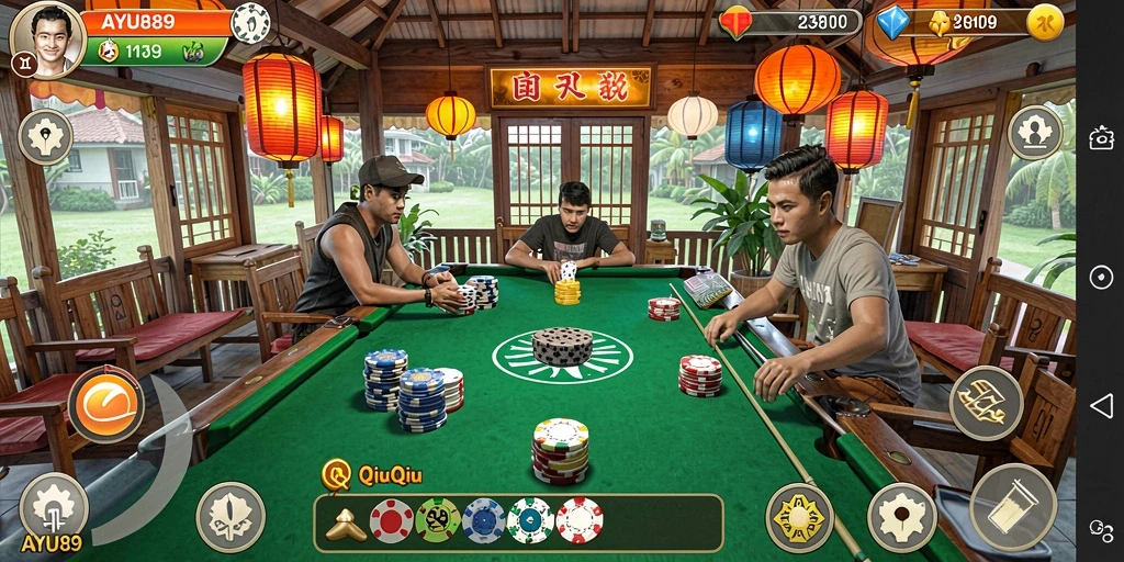 Tangkapan layar permainan QiuQiu yang mendebarkan dan mengasyikkan.