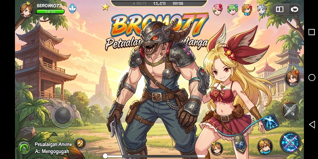 Tampilan menarik dari karakter-karakter Anime dalam gameplay BROMO77.