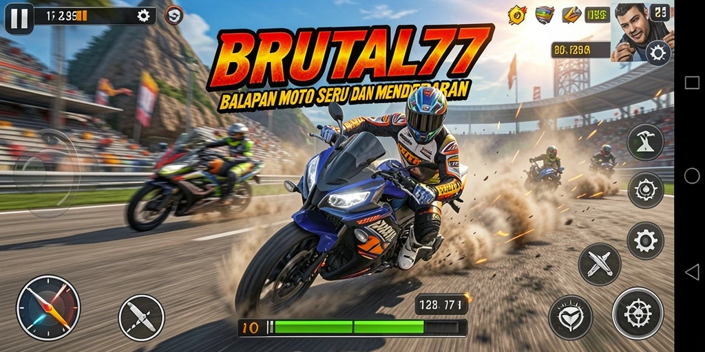 Tampilan gameplay menegangkan di <strong>BRUTAL77</strong> dengan berbagai motor balap.
