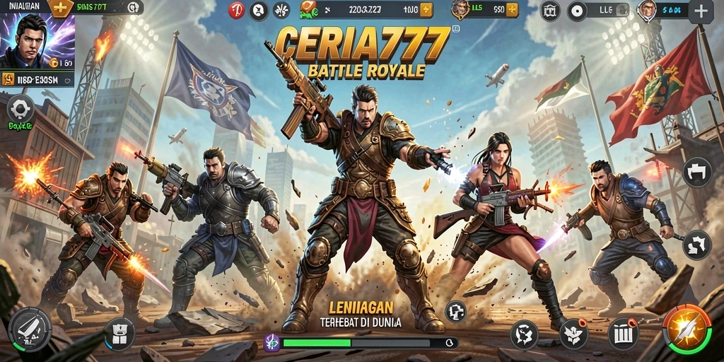 Momen seru dari gameplay CERIA777 dalam pertempuran Battle Royale.