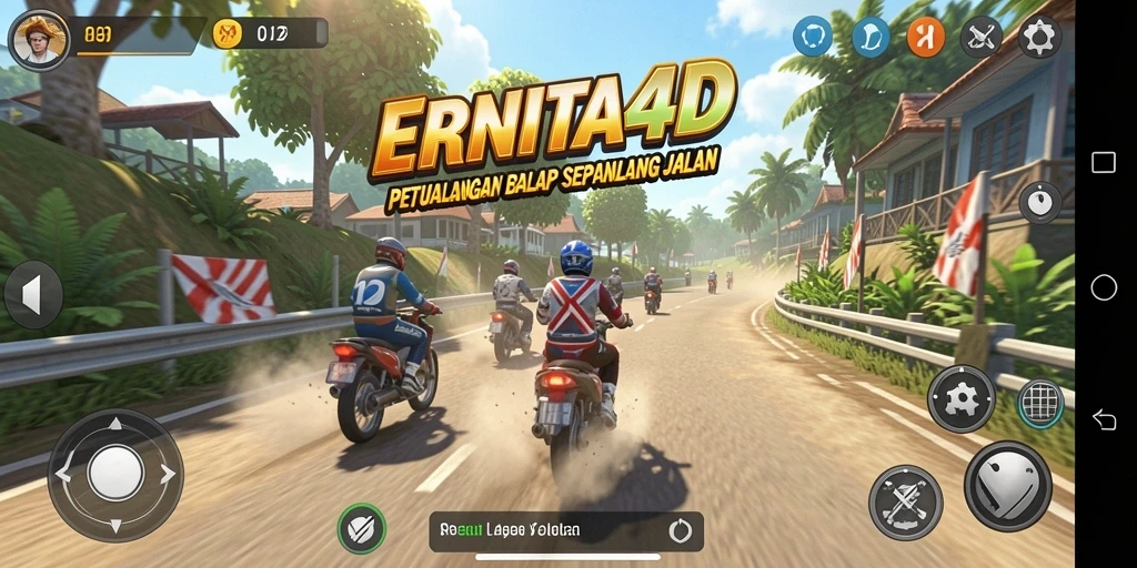 Tampilan utama gameplay ERNITA4D dengan aksi balapan mendebarkan.