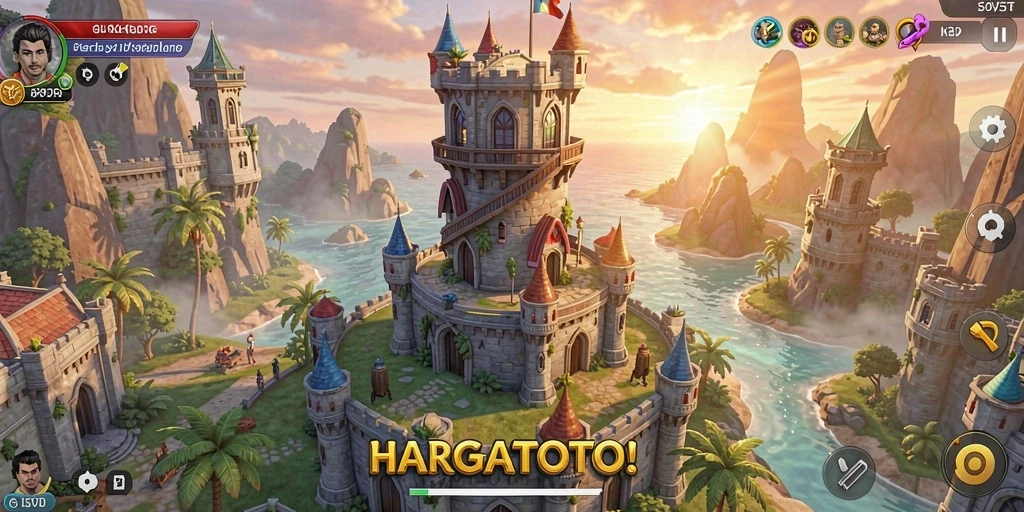 Screenshot gameplay HARGATOTO yang seru dengan pertahanan menara.