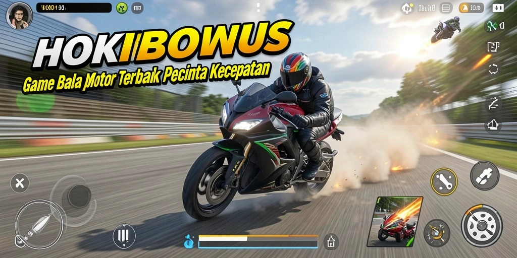 Screenshot gameplay HOKIBONUS menampilkan balapan motor yang seru dan mendebarkan.