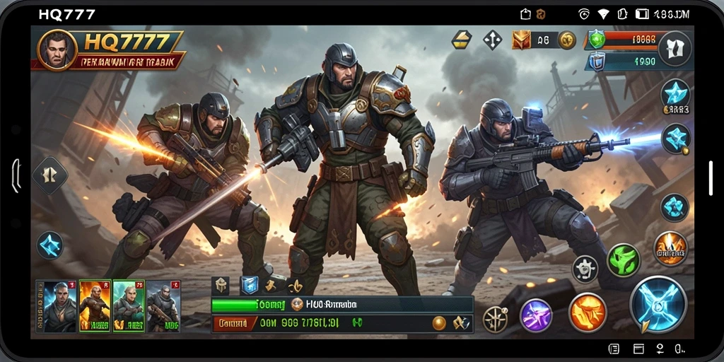 Tampilan menarik dari gameplay pertempuran strategis dalam HQ777.
