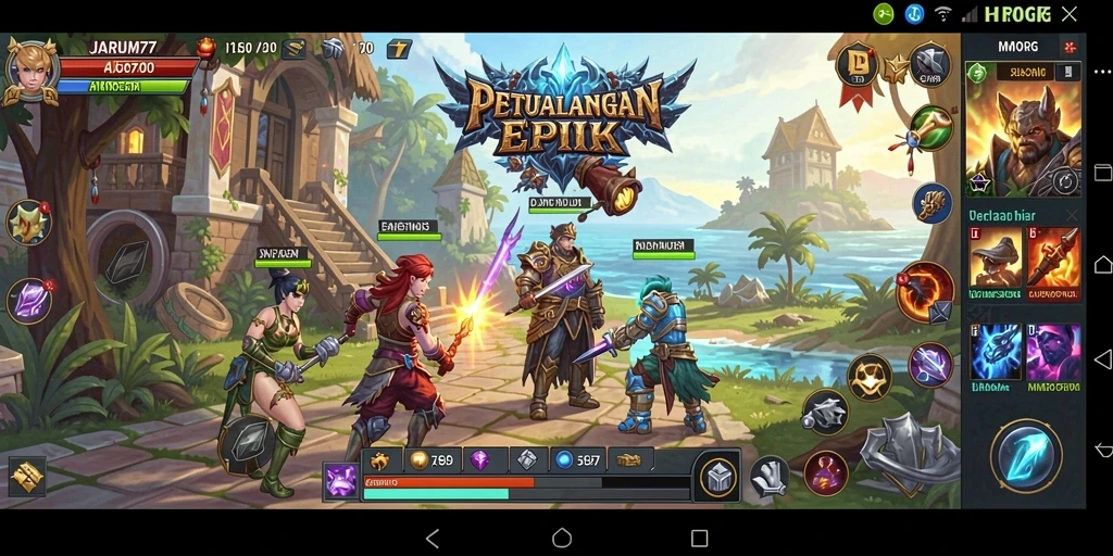 Tangkapan layar gameplay JARUM77 yang menampilkan dunia fantasi yang luas.
