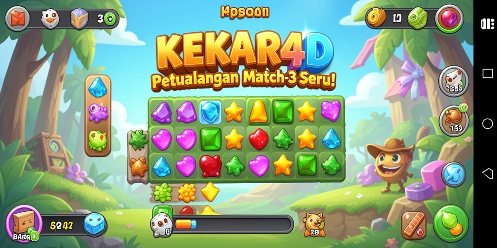 Tampilan gameplay seru di KEKAR4D dengan warna-warni yang menawan.