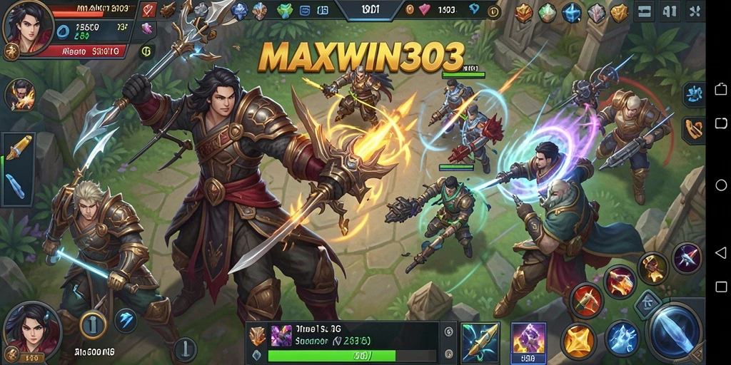 Tangkapan layar gameplay <strong>MAXWIN303</strong> menampilkan pertempuran mendebarkan dan pengelolaan kerajaan yang dinamis.
