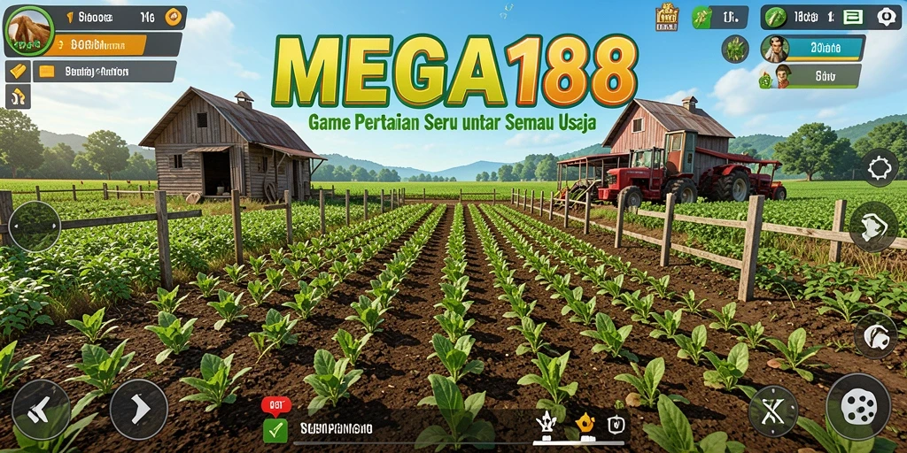 Tampilan gameplay seru dalam MEGA188 dengan aktivitas bertani yang menyenangkan.