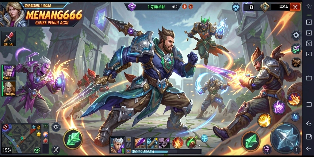 Tampilan aksi seru dalam game MOBA MENANG666.