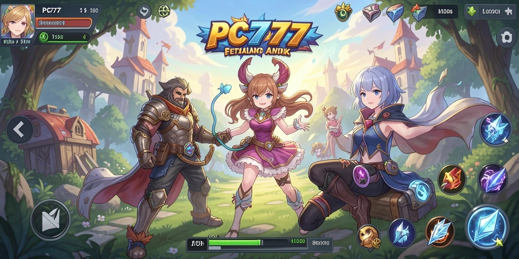 Tangkapan layar dari PC777 menampilkan aksi gameplay yang seru dan karakter anime.