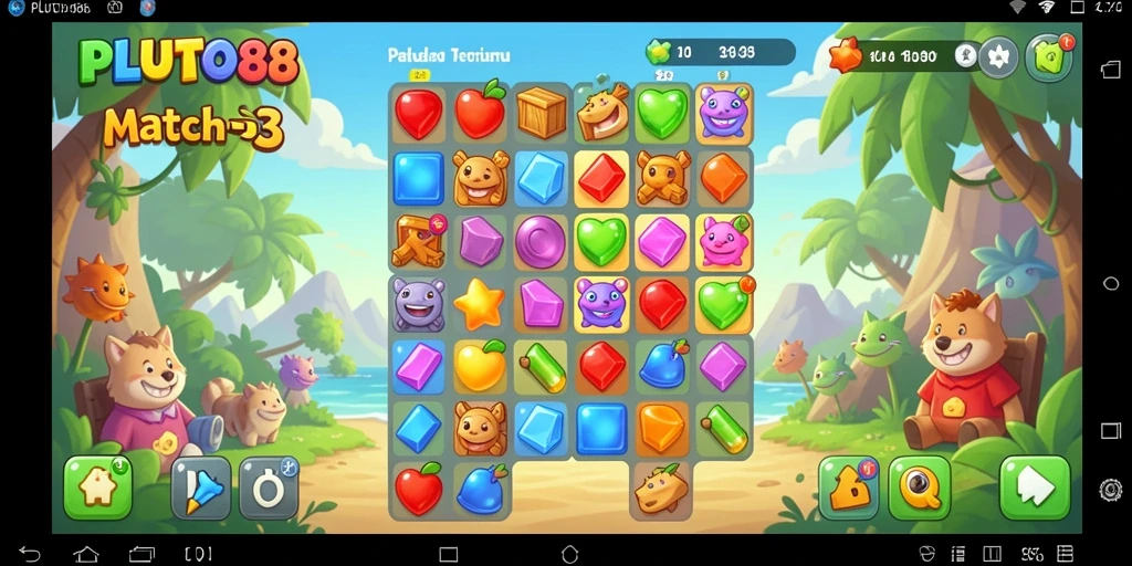 Tangkapan layar PLUTO88 menunjukkan aksi seru gameplay Match-3.