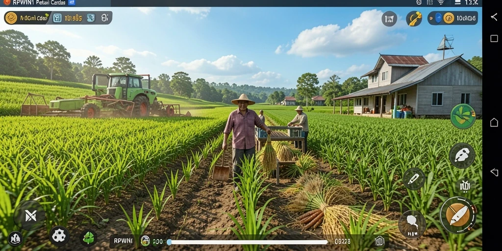 Tampilan gameplay <strong>RPWIN1</strong> saat mengelola ladang dan panen.