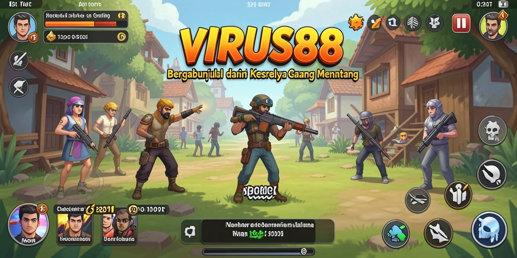 Screenshot permainan VIRUS88 menampilkan aksi seru melawan virus.
